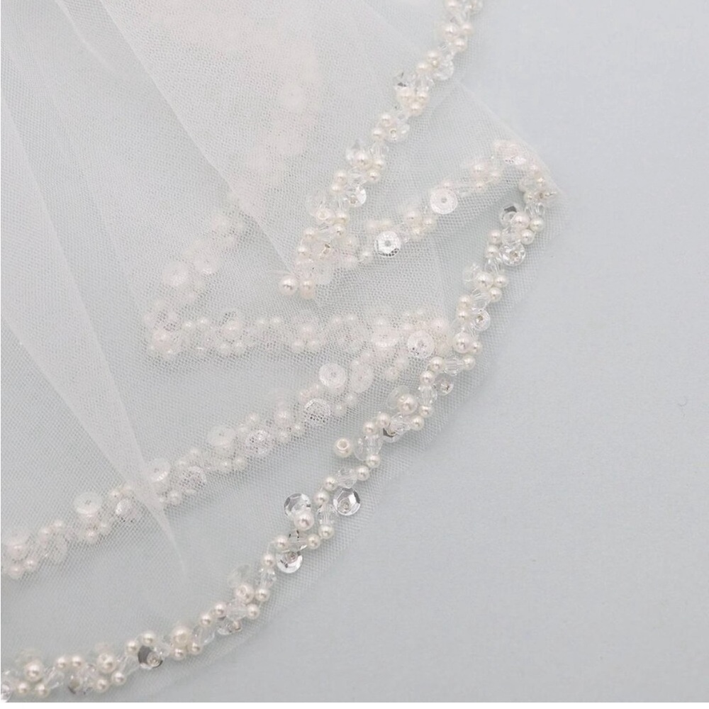 Elegant White Beaded Veil